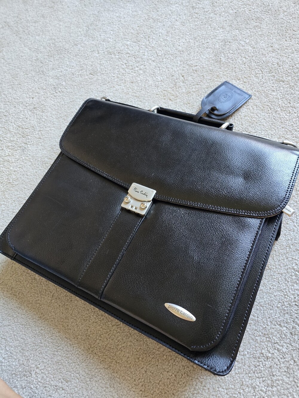Pierre Cardin Vintage Leather Briefcase Old Money Multi Pocket & Handle Carry On